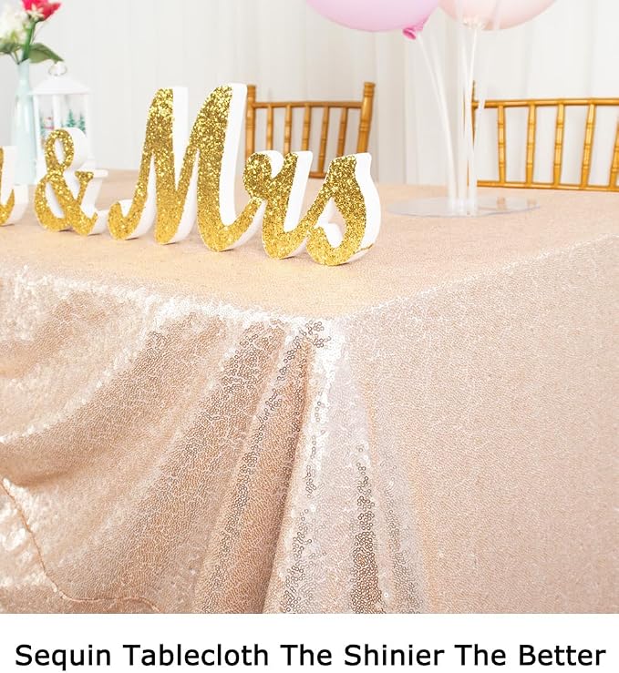 ShiDianYi 50"x72" Champagne Blush Sparkly Sequin Tablecloth for Wedding