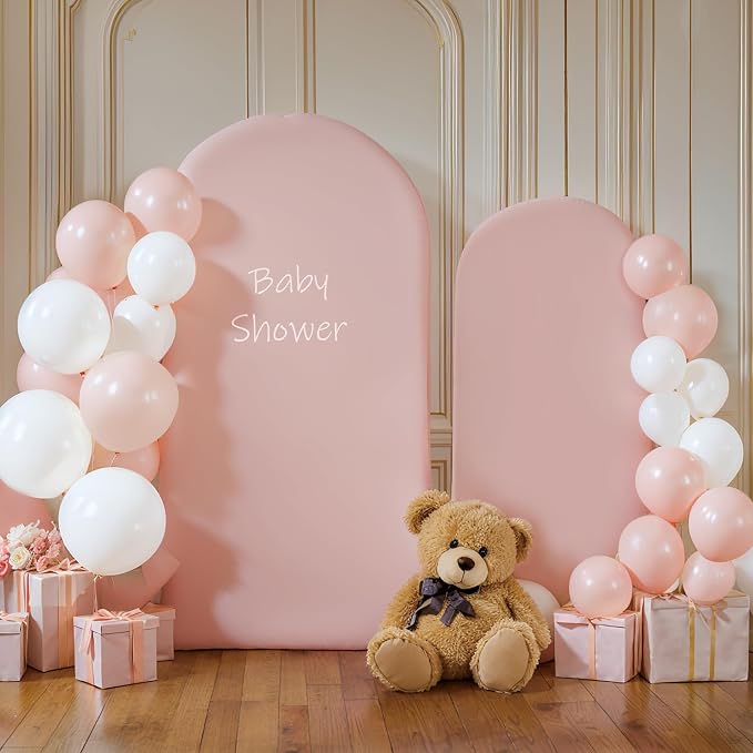 Pink Arch Cover 2 Set - 7.2 and 6ft Pink Arch Backdrop Cover Spandex Wedding Arch Stand Covers for Birthday Party Baby Shower Girls Bridal Shower Photo Balloon Arch Covers Stretchy Backdrop Background
