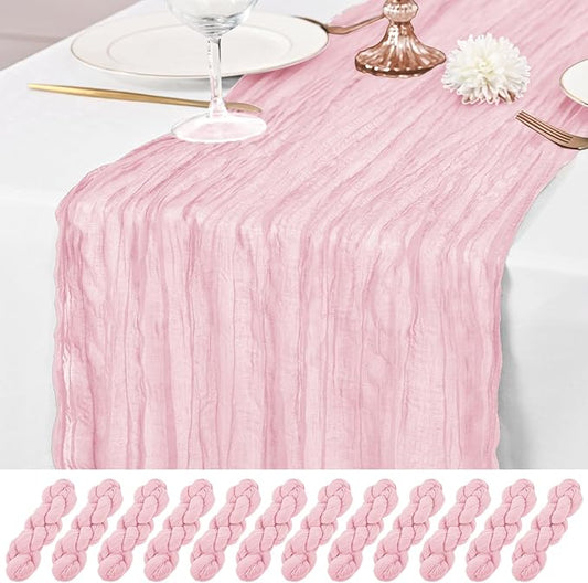 12 Pack Pink Table Runner 10Ft Cheesecloth Table Runner Rustic Gauze Table Runners Romantic Long Sheer Fabric Cheese Cloth Table Runners for Wedding Party Bridal Baby Shower