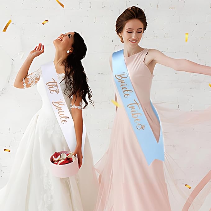 PartyGifts&beyond Bachelorette Party Favors Bride to Be Sash and Veil Set Bachelorette Sashes Bridal Shower Gifts Bride Tribe Sash (Light Blue, 11pcs)