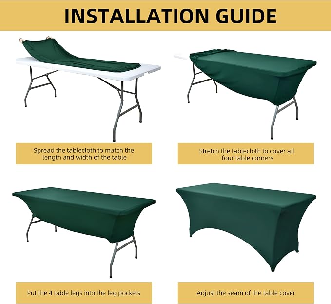 6-Pack 6ft Spandex Table Covers for Rectangle Standard Folding Tables - Wrinkle Resistant Stretch Tablecloths - Ultimate Fitted Table Protector for Parties, Trade Shows, Wedding