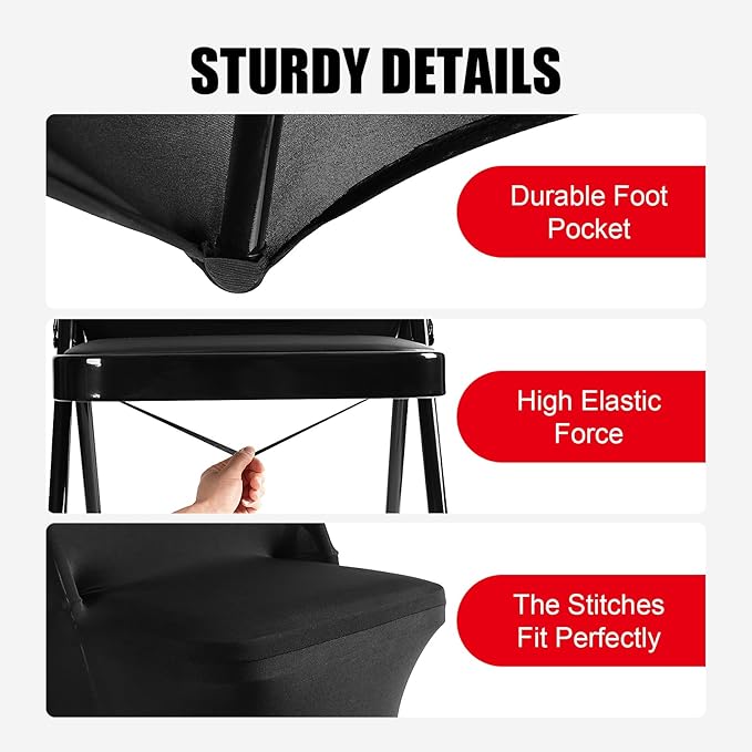 Stretch Spandex Chair Covers - Black 100 PCS, Folding Kitchen Chairs Cover, Universal Washable Slipcovers Protector, Removable Chair Seat Covers, for Wedding Party Dining Room Banquet Event