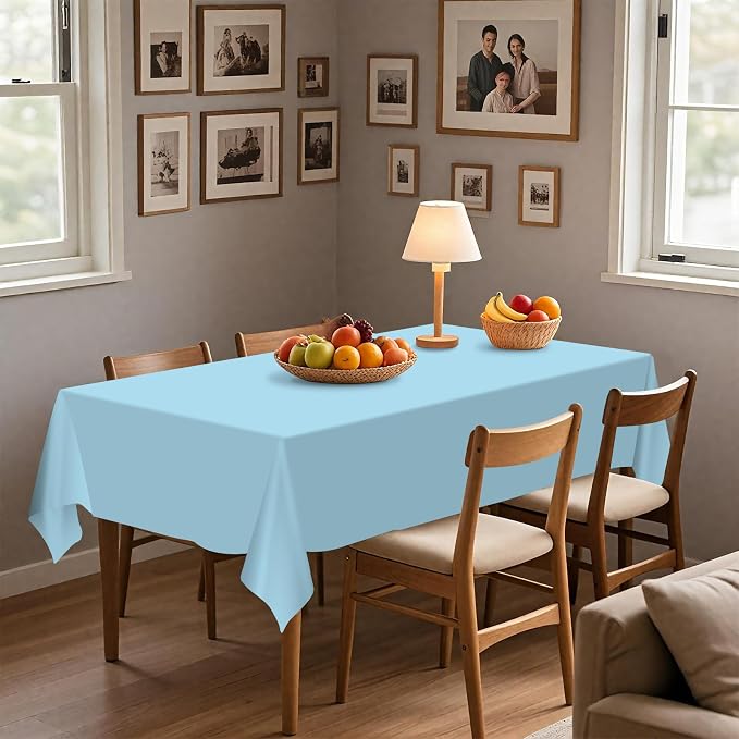 54IN X 320FT Plastic Table Cover Roll with Cutter Box, Cut to Size Plastic Table Cloths for Parties, Birthday, Disposable Tablecloth Roll for All Shape Tables (Light Blue, 54 Inch X 320 Feet)