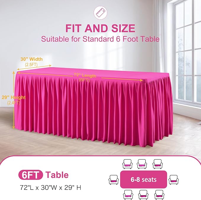 Wish Care 4 Pack Hot Pink Rectangle Table Clothes for 6 Foot Tables, Polyester Fitted Tablecloths 6ft Stretch Table Cover for Wedding, Birthday, Parties, Trade Show, Craft Show