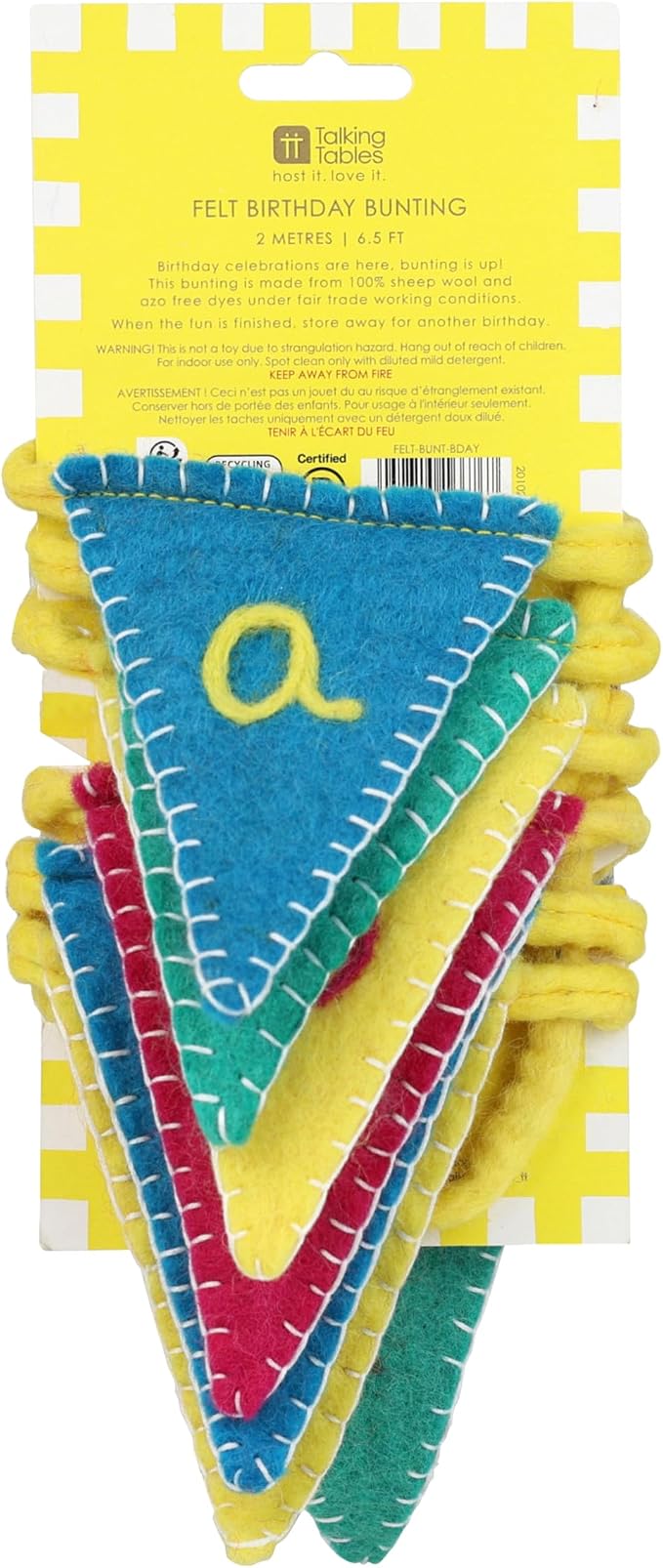 Talking Tables Happy Birthday Felt Bunting Reusable Party Hanging Decoration Colourful Letter Garland for Birthday Celebrations Kids Parties Family Gatherings Soft Fabric Design Eco Friendly 6.5Ft