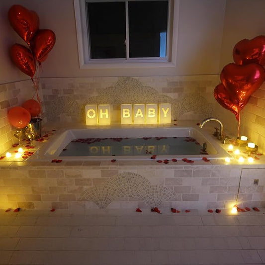 OH Baby Luminary Bags with Tea Light Candles, Balloons, and Rose Petals – Romantic Decorations for Proposals, Anniversaries, and Special Moments