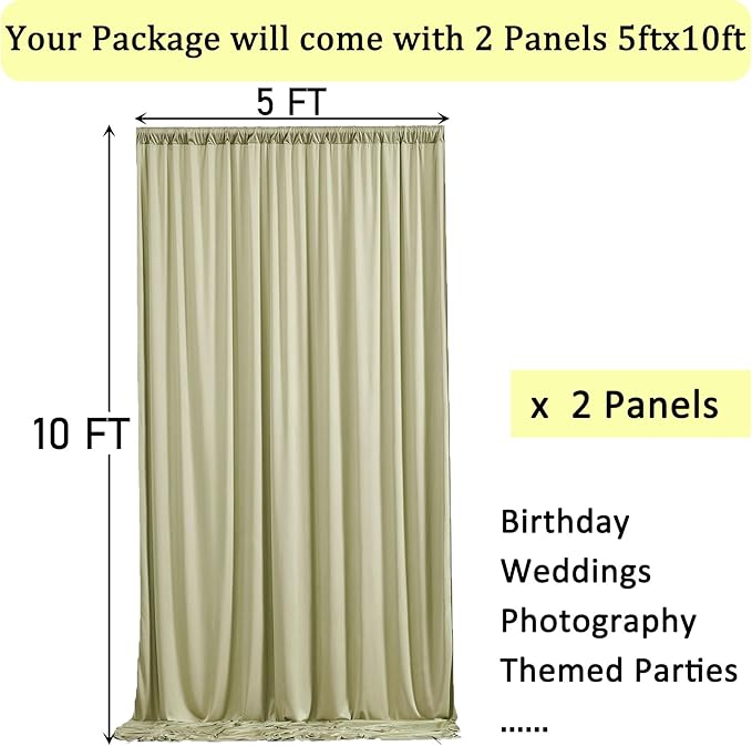 10ft x 10ft Wrinkle Free Sage Green Backdrop Curtains for Parties, Polyester Photo Backdrop Drapes 2 Panels 5x10ft for Wedding Birthday Party Photography Background Photoshoot