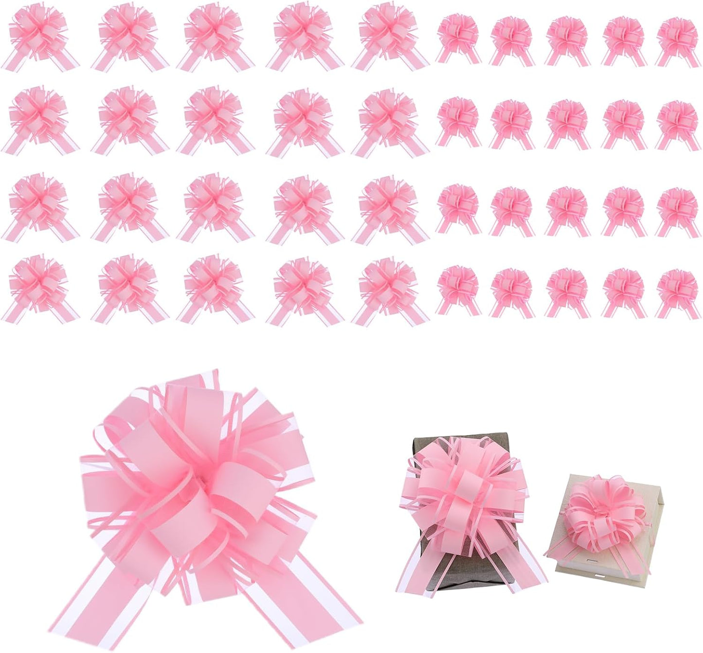 40 Pieces 6 Inches and 3 Inches Pull Bow Wrapping Pull Bow Ribbon Pull Bows for Wedding Baskets,Large Bows for Presents. (Pink)