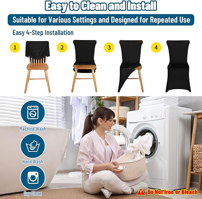 50 PCS Stretch Spandex Chair Covers for Party, Washable Reusable Dining Universal Fitted Removable Chair Cover for Wedding, Holidays, Banquet, Hotel, Celebration