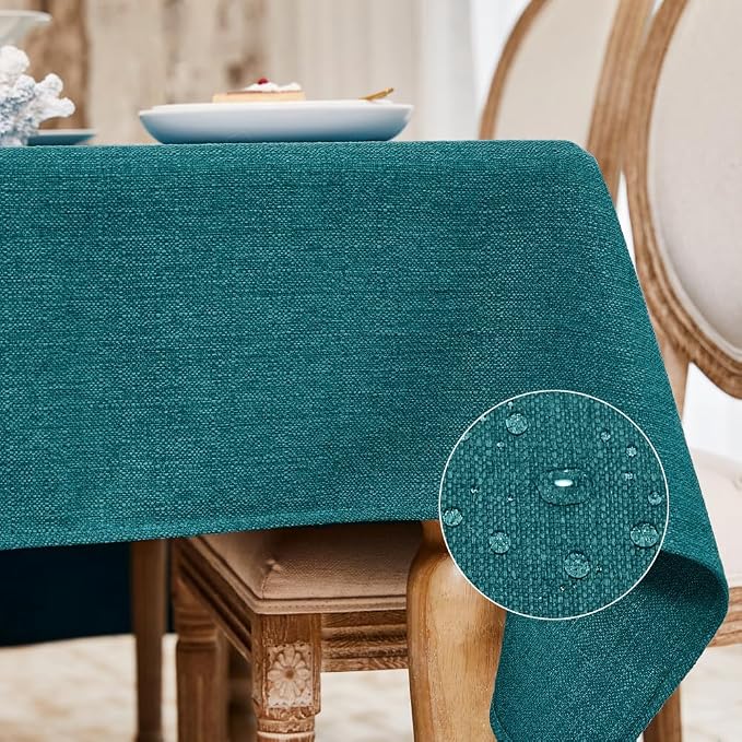 BALCONY & FALCON Small Square Tablecloth Washable Wrinkle Resistant and Water Proof Table Cloth Decorative Linen Fabric Tablecloths for Bedside End Table Bedroom Nightstand (Teal, 23.6x23.6)
