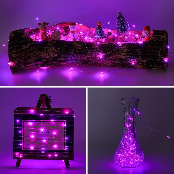 QITONG 6 Pack Fairy Lights Battery Operated, Each 16 ft 50 LED Pink Mini String Lights, Sliver Wire Christmas Twinkle Lights Indoor