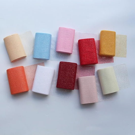 Glitter Tulle Fabric Roll 6 Inch x 18.5 Yards (By the Yard) 10 Assorted Colors - Durable Tulle Mesh Ribbon for DIY Tutu, Wedding Decorations, Baby Shower & Christmas Craft Supplies