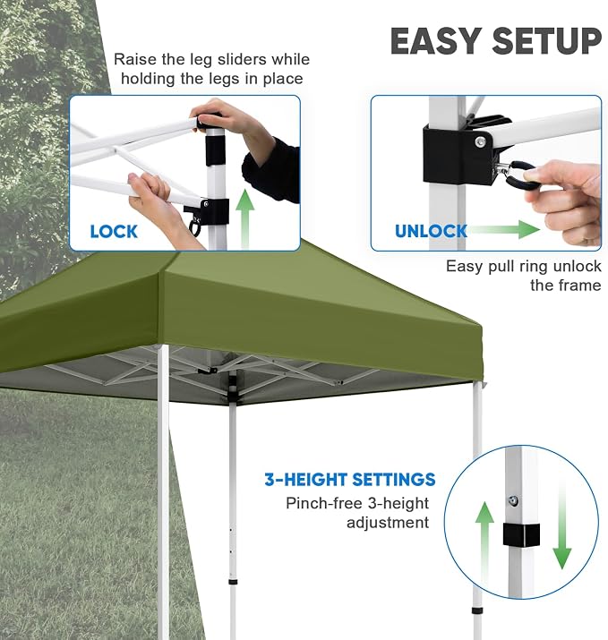 COOS BAY 5x5 Pop Up Canopy Tent, Portable Lightweight Sun Shelter with Carry Bag, Easy Setup Outdoor Canopy for Beach, Camping, Sports & Backyard Shade, Grass Green