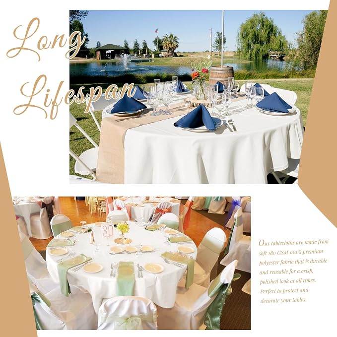 Showgeous 12 Pack Ivory Round Tablecloth - 120 Inch Polyester Table Cloth - Washable Decorative Fabric Table Covers for Wedding Party Banquet