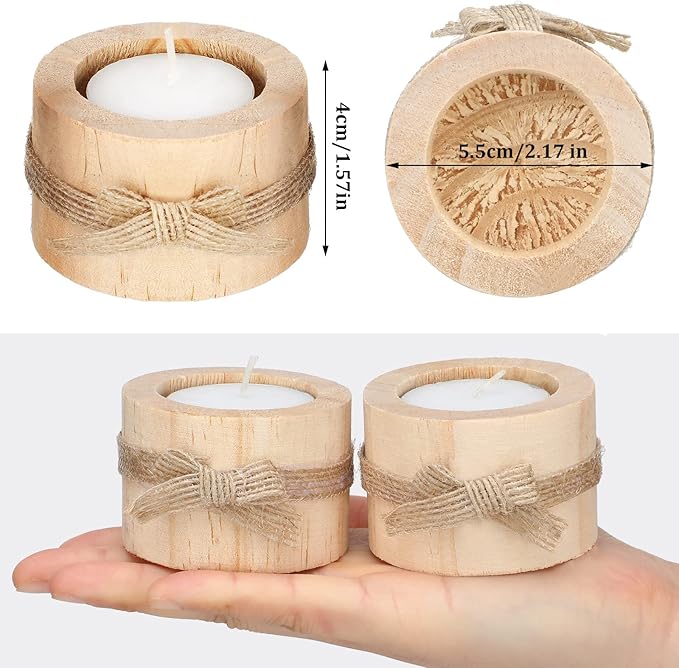 Ctosree Rustic Wedding Favors for Guests Bulk Wooden Tea Lights Candle Holder Handmade Votive Candles for Farmhouse Wedding Baby Shower Favors Party Table Centerpieces Birthday Decoration(50 Pcs)