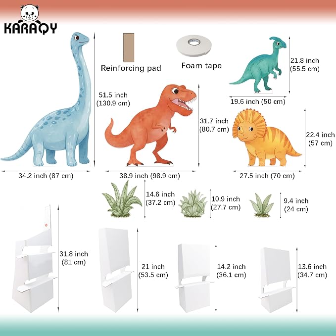 4PCS Dinosaur Birthday Party Decorations - 51.5 Inch Jungle Dinosaur Cardboard Cutouts with Stands, Dino Photo Booth Props for Birthday, Baby Shower, Jungle Safari Party Supplies