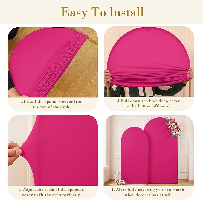 Hot Pink Arch Cover 2 Set-7.2FT, 6FT Arch Backdrop Cover Spandex Fitted Wedding Arch Stand Covers for Bridal Shower Baby Shower Birthday Party Ceremony Banquet Photo Background Decorations