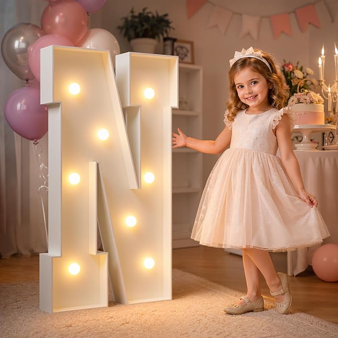 imprsv Marquee Light Up Letters, 3FT Marquee Letters for Birthday Baby Shower Wedding Decorations Light Up Letters for Engagement Party Decor, Large Marquee Letters for Party Decorations, Letter N