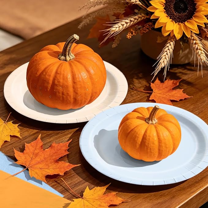 CMUSKO Little Pumpkin Baby Shower Decorations Boy - 60pcs Blue Orange Plates and Napkins A Little Pumpkin is On The Way Themed Fall Baby Shower Birthday Decoration