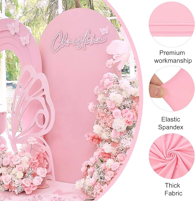Set of 2 Wedding Arch Cover 2-Sided Round Top Spandex Fitted Arch Backdrop Cover for Birthday Party Baby Shower Wedding Arch Stand Decor（7.2FT, 6.6FT, Pink）