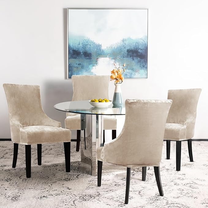 Lellen Stretch Wingback Side Chair Slipcover - Wingback Chair Seat Covers Arm Chair Protector Cover for Dining Room Banquet Home Decor (Taupe, 1PC)