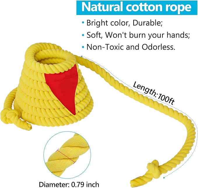 X XBEN Tug of War Rope with Flag for Kids, Teens and Adults 20FT, Soft Cotton Rope Games for Team Building Activities, Family Reunion, Birthday Party Yellow