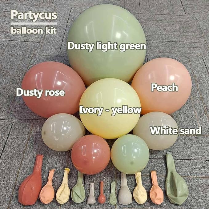 Dusty Pink Yellow Green Balloon Arch, Double Stuffed Sage Light Yellow Peach White Sand Mauve Pastel Balloon Garland Kit for Baby Shower Birthday Bridal Wedding Floral Valentines Party Decoration