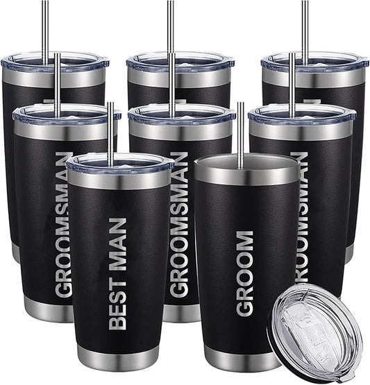TEAM GROOM Groomsmen Gifts Tumblers with Lid and Straw 8 Pcs Bachelor Party Gifts Groomsmen Cups（WD-Bold）