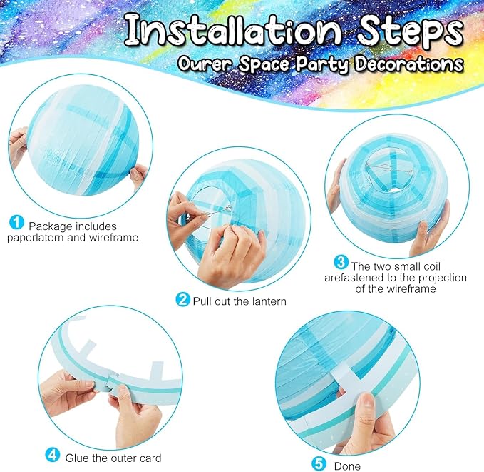 Space Planet Paper Lanterns 12 in Solar System Hanging Decor Out of This World Outer Space Party Decorations for Kids Astronaut Theme Party Supplies Galaxy Earth Home Birthday Decorations 8PCS
