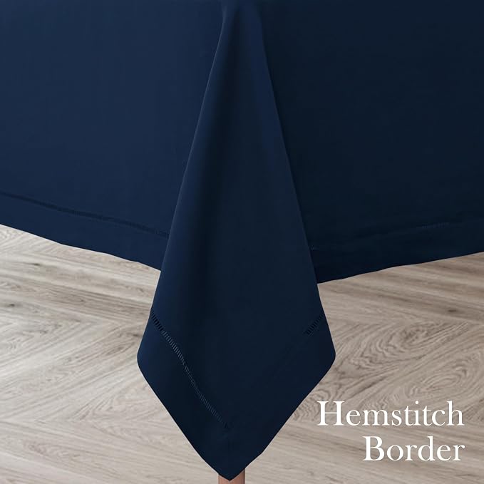 Linen World Hemstitch Linen Tablecloth,French Linen Navy Tablecloth 55" x 55" Inch,Washable Square Table Cloth for Dining,Outdoor,Weddings and Restaurants,Decorative Thanksgiving Christmas