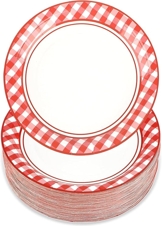 100 PCS Red and White Checkered Plates, Disposable 7 Inch Plaid Paper Dessert Plates, Dinnerware Set for Camp Barbecues, Bachelorette, Birthday Baby Shower Wedding Holiday Party Decor, 100 Guests