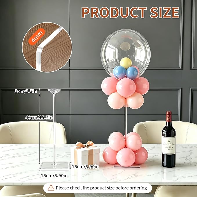 12 Pack Clear Acrylic Balloon Stand Kit, 15.75 Inch Reusable Balloon Sticks Holder With Base Perfect for Tabletop Centerpiece Party Event Decorations (15.75" 12 Pack)