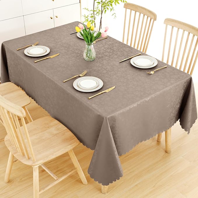 Smiry Rectangle Table Cloth, Waterproof Heavy Duty Vinyl Tablecloths, Wipeable Washable Table Cover for Kitchen and Dining Room (Taupe, 60" X 102")