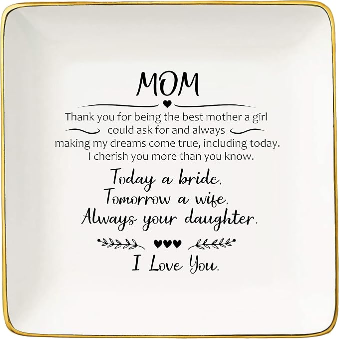 Topthink Thank You For Being The Best Mom A Girl Could Ask For-Today A Bride-Mother Of The Bride Gifts-Ceramic Jewelry Holder Ring Dish Trinket Box Tray-Wedding Bridal Shower Gift