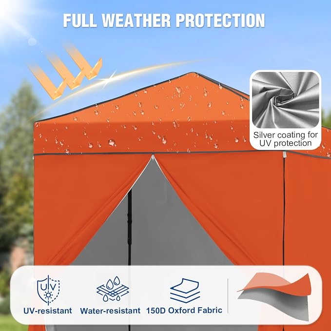 6x4 Pop Up Canopy Tent with Four Wall Panels, Instant Portable Beach Canopy, Outdoor Tent with Carry Bag for Camping, Sports, Tailgating, Events, Orange