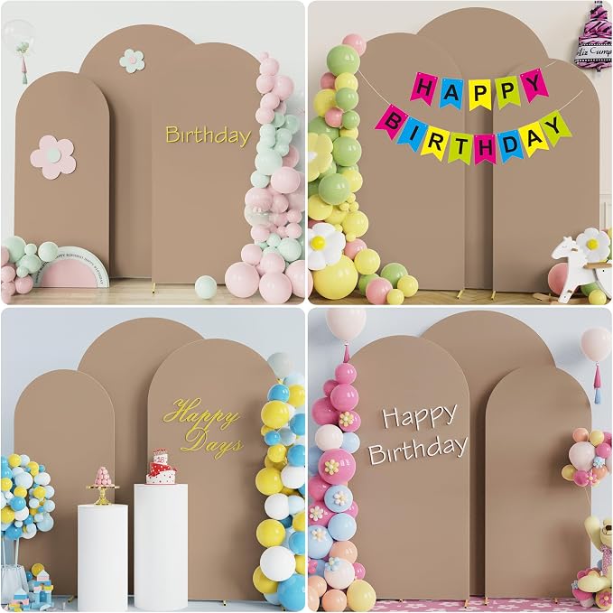Wokceer Wedding Arch Backdrop Cover 7.2FT, 6.6FT, 6FT Set of 3 Spandex Fitted Nude Brown Arch Covers for Round Top Chiara Backdrop Stands Cover for Birthday Party Ceremony Decor