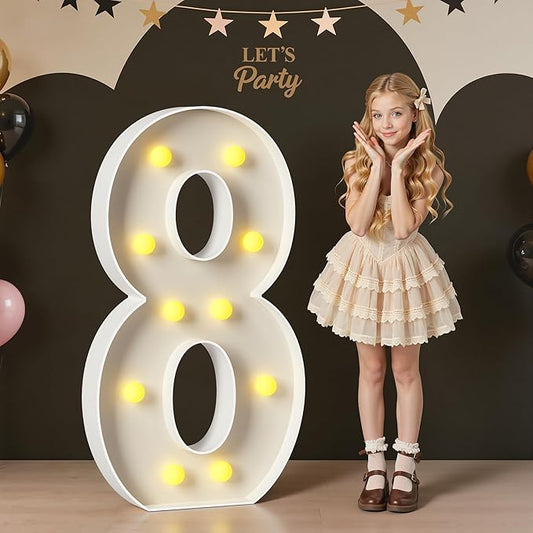 4FT Giant Marquee Light Up Numbers, Large Marquee Numbers for 8th 18th 80th Birthday Decorations, Pre-Cut DIY Mosaic for Balloons 8