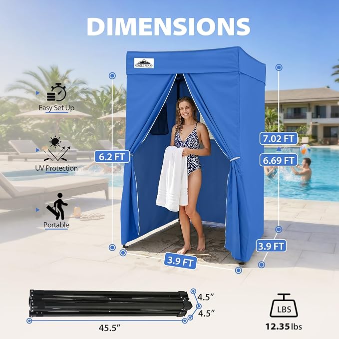 EAGLE PEAK 4x4 Pop Up Changing Tent, Flat Top Changing Room, Blue | Portable, Privacy Tent, Pool Cabana, Dressing Room, Shower & Toilet Use, Opaque Fabric, Instant Setup, Photoshoots, Camping