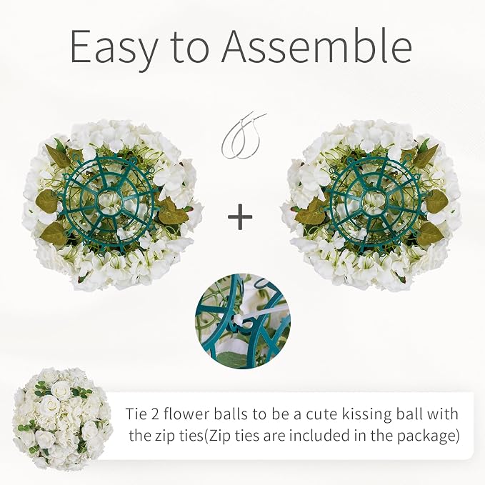 White Flowers Balls for Centerpieces: 2 PCS 15.7" Diam Flower Centerpieces for Tables in Wedding Reception Decorations Arrangement for Party Celebration Planners