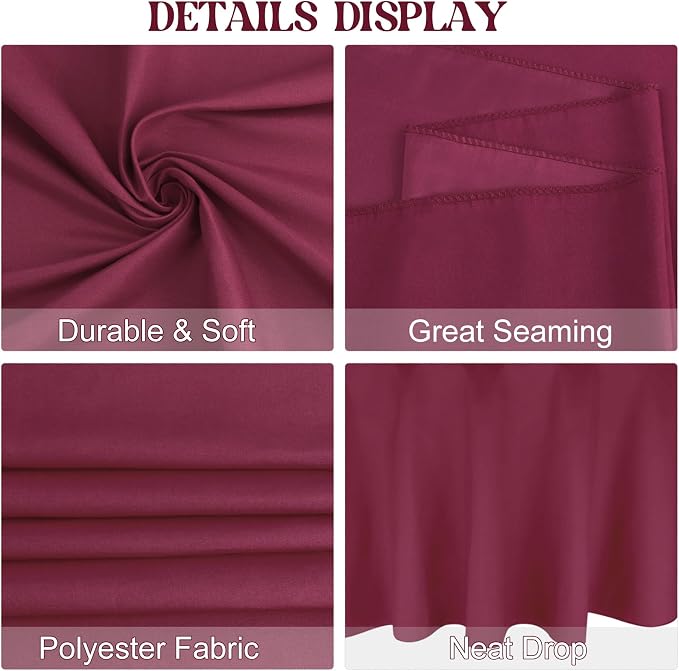 4 Pack Round Tablecloth 120 Inch Polyester Burgundy Tablecloths Washable Fabric Table Covers for Wedding Dining Table Buffet Parties Banquet Decoration（Burgundy）