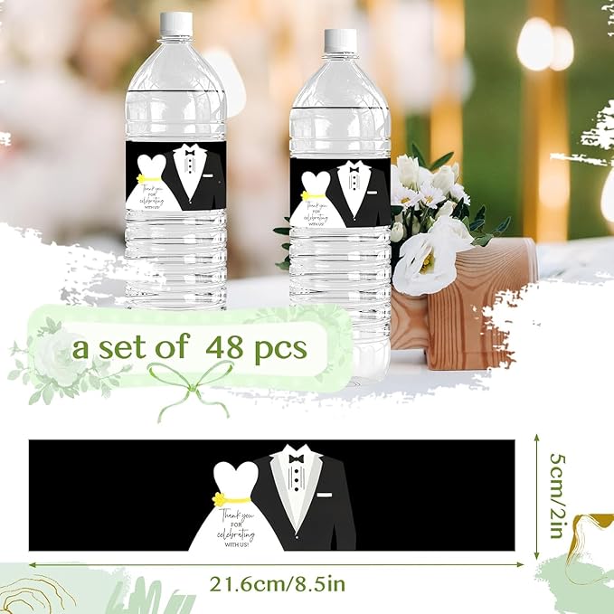 96 Pcs Wedding Wine Bottle Labels, Personalized Water Champagne Soda Bottle Stickers for Wedding Ceremony Favors