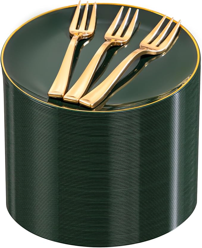 Festiva 200Pcs Green Dessert Plates 6.3" with Plastic Forks 5"- Small Disposable Plates- Dessert/Cake/Appetizer Plastic Plates include 100Plates 100Forks for Birthday Party&St.Patrick's Day& Easter
