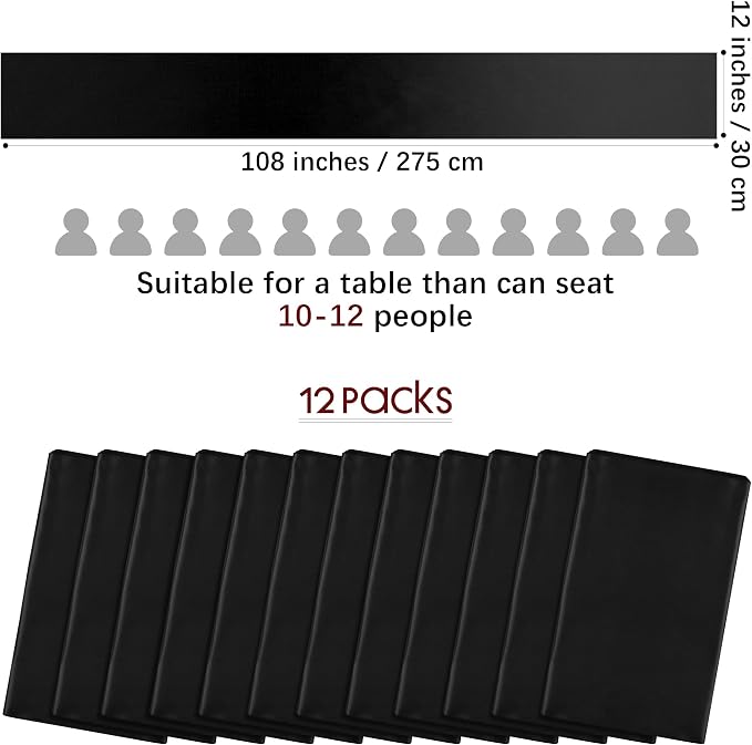 Aneco 4 Pack Satin Table Runner 12 x 108Inch Long Bright Silk and Smooth Fabric Party Table Runner for Wedding Banquet Party Decoration-Black