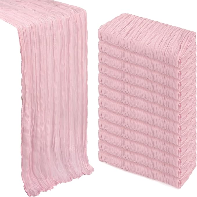 12 Pack Pink Table Runner Cheesecloth 10Ft Spring Gauze Cheese Cloth Table Runner 35x120 Inch Boho Sheer Rustic Fabric for Holiday Party Decor Baby Shower Wedding Decorations