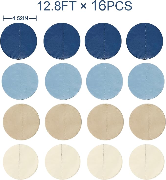 205 Ft Dusty Blue Party Decorations Navy Blue Khaki Beige Circle Dot Backdrop Garland Tissue Paper Polka Dots Hanging Streamer for Baby Shower Birthday Graduation Wedding Bachelor Nautical Party