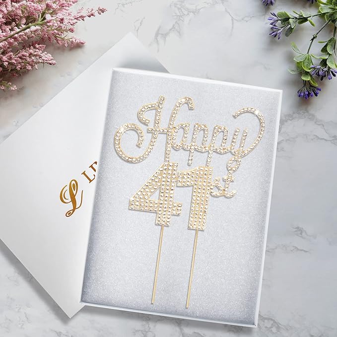LINGTEER Happy 41st Birthday Gold Rhinestone Cake Topper - Cheers to 41st Birthday 41 Years Old Anniversary Party Cake Centerpieces Topper Decorations Gift Sign.