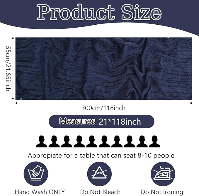 20 Pack Navy Blue Cheesecloth Table Runner 10FT Boho Gauze Fabric Cheese Cloth Table Runners for Wedding ,Party,Baby Shower, Bridal Party, Rustic Farmhouse and Table Decorations