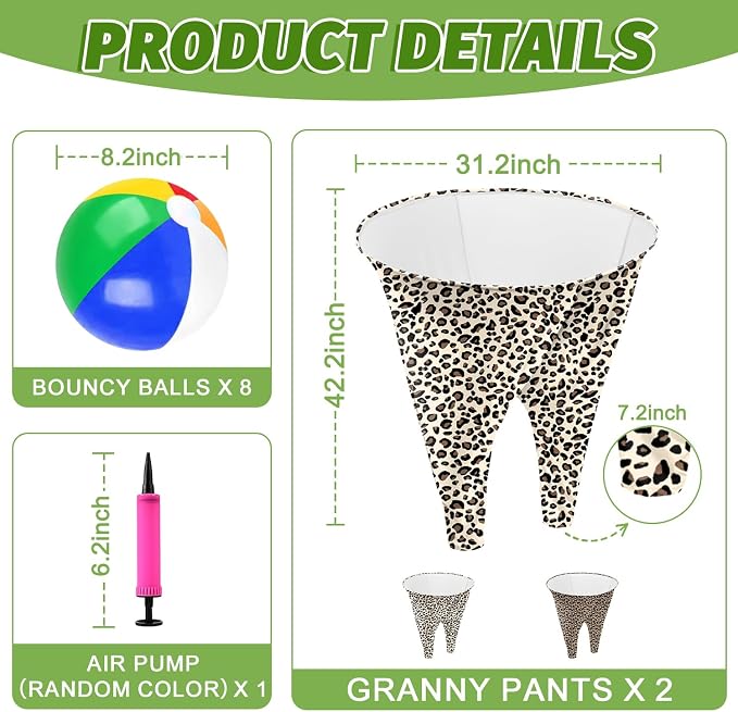 Granny Pants Game, Granny Pants Outdoor Game with 4PCS Granny Pants 16 Bouncy Balls & 1 Air Pump（Random Color）, Granny Pants Yard Game for Adults and Family Entertainment Group Activities
