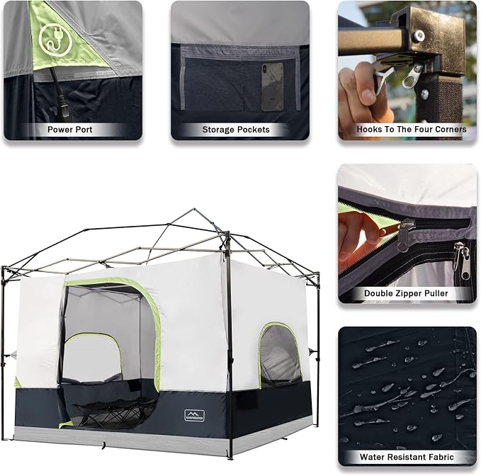 KAMPKEEPER Camping Inner Tent for Pop Up Canopy, Converts 10'x10' Straight Leg Canopy into Camping Tent–Fully Vented Roof(Top & Frame NOT Included) (Black, Classic)