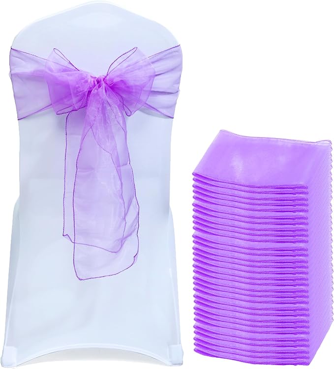 MDS® Pack of 125 Organza Chair Sashes for Wedding Decoration, Reusable Sheer Chair Bows for Banquet Chair Cover, Reception, Bridal Shower, Baby Shower, Birthday Party & Special Events - Light Purple